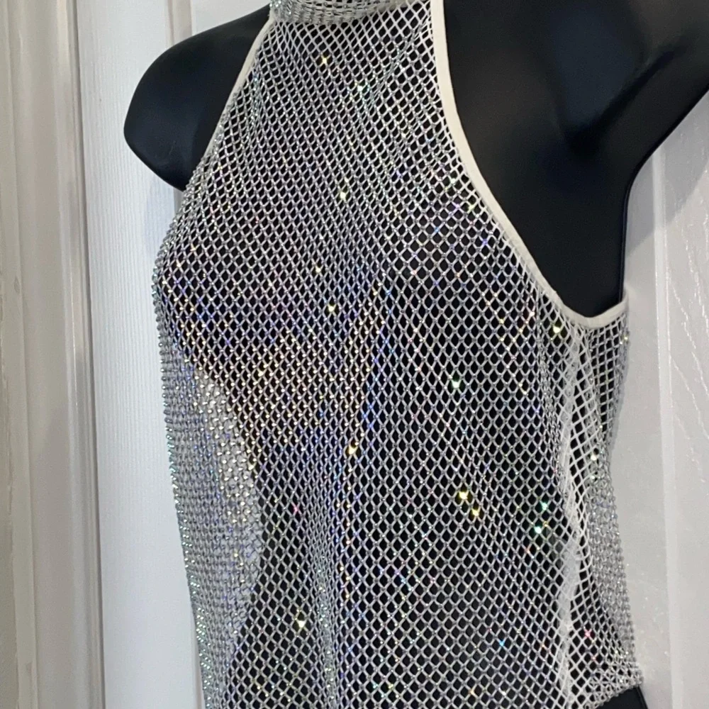 Hot & Delicious top White Mesh Halter top M - Picture 4 of 5